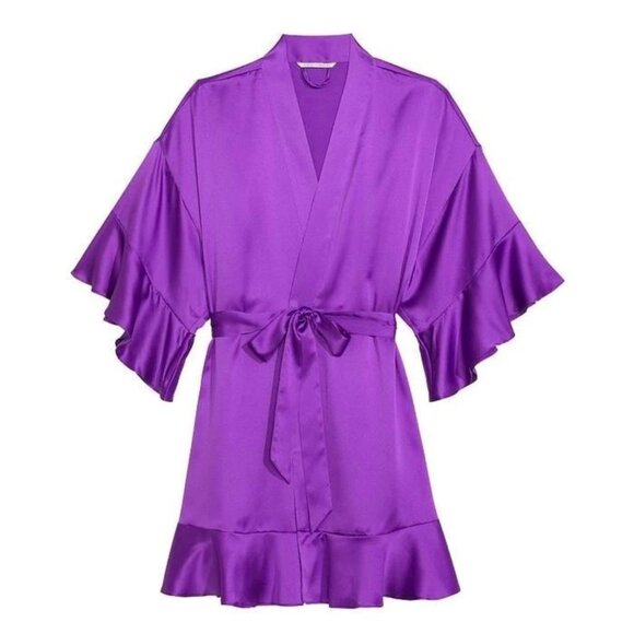 Victoria's Secret Satin Flounce Satin Robe - Violetta Purple - Women's Size XS/S